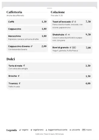 Menu A4 di Café Lina in stile “Grande ingresso”, pronto da stampare