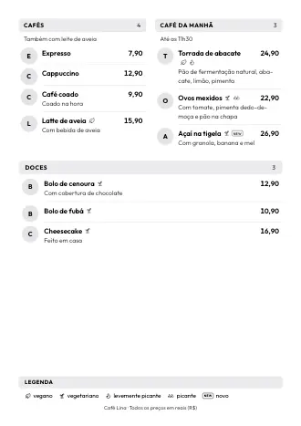 Modelo de cardápio no estilo “Iniciais” (A4)