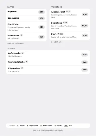 Speisekarte Vorlage im Stil „Sanfte Listen“ (A4)