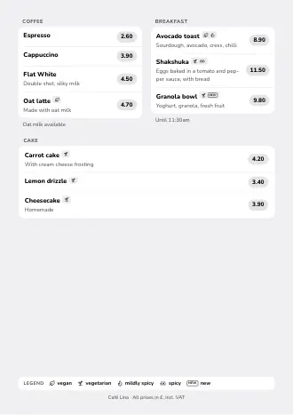 Menu template in the “Soft lists” style (A4)