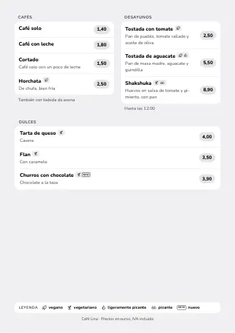 Plantilla de carta de restaurante estilo «Listas suaves» (A4)