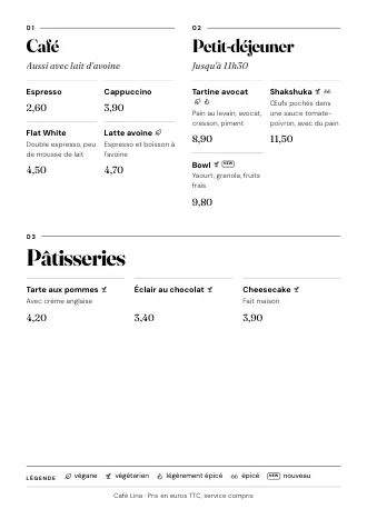 Modèle de carte « Magazine » avec plats et prix