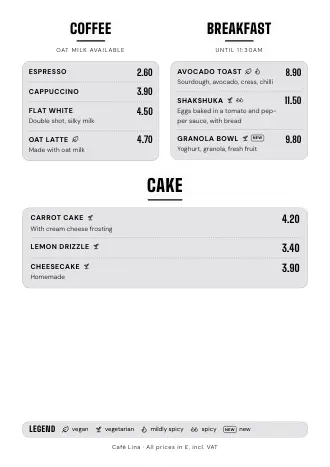 Menu template in the “Neon” style (A4)