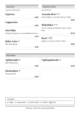 A4-Speisekarte von Café Lina im Stil „Zeitung“ zum Ausdrucken
