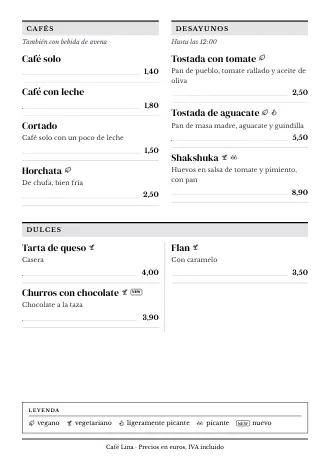 Carta A4 de Café Lina con el estilo «Periódico», lista para imprimir