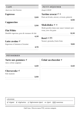 Carte A4 de Café Lina en style « Journal », prête à imprimer