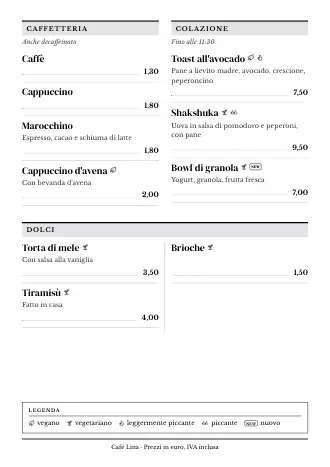 Menu A4 di Café Lina in stile “Giornale”, pronto da stampare
