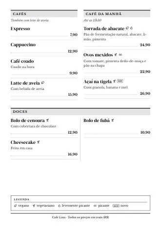 Cardápio A4 do Café Lina no estilo “Jornal”, pronto para imprimir