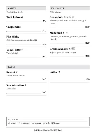 Café Lina için “Gazete” tarzında A4 menü, yazdırmaya hazır