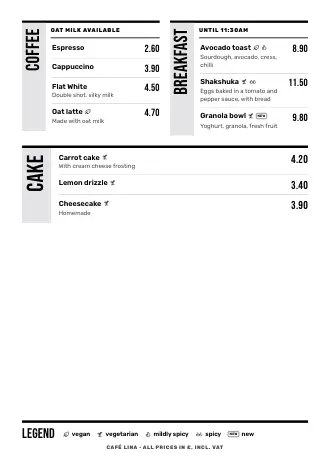 Café menu template “Poster” with dishes and prices