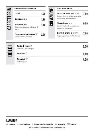 Modello di menu “Manifesto” con piatti e prezzi