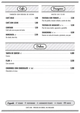 Carta A4 de Café Lina con el estilo «Diner de los 50», lista para imprimir