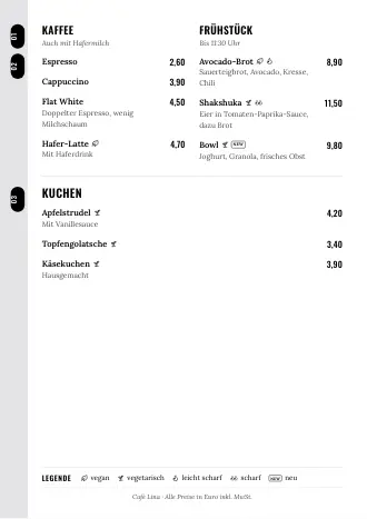 Menükarte Vorlage „Liste am Rand“ mit Gerichten und Preisen