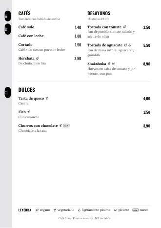 Plantilla de menú «Lista lateral» con platos y precios
