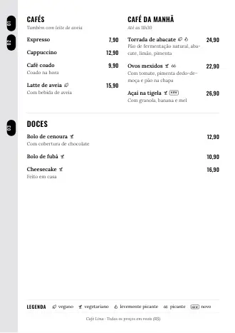 Cardápio pronto no estilo “Lista lateral” com pratos e preços