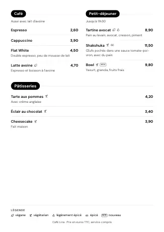 Carte A4 de Café Lina en style « Boutons de catégorie », prête à imprimer
