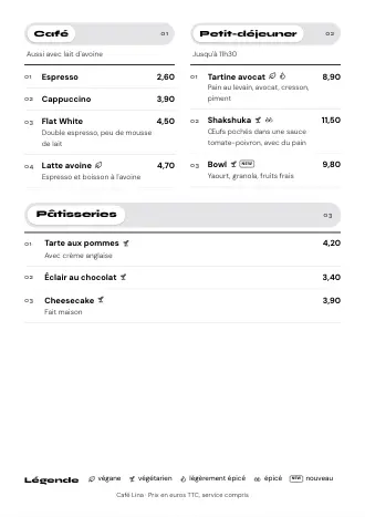 Carte A4 de Café Lina en style « Page par page », prête à imprimer