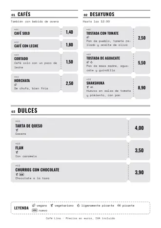 Plantilla de menú «Entradas» con platos y precios