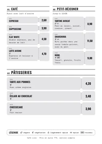 Modèle de carte « Tickets » avec plats et prix