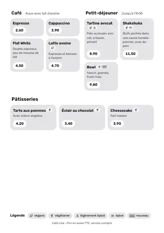 Modèle de carte « Vignettes » avec plats et prix