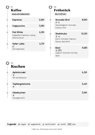 Speisekarte Vorlage im Stil „Zeitleiste“ (A4)