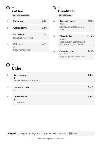 Menu template in the “Timeline” style (A4)