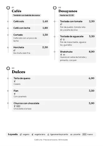 Plantilla de carta de restaurante estilo «Línea de tiempo» (A4)