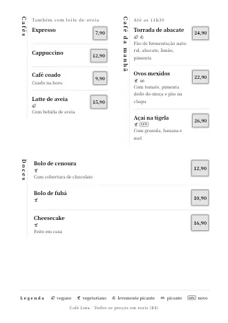 Cardápio pronto no estilo “Zen” com pratos e preços
