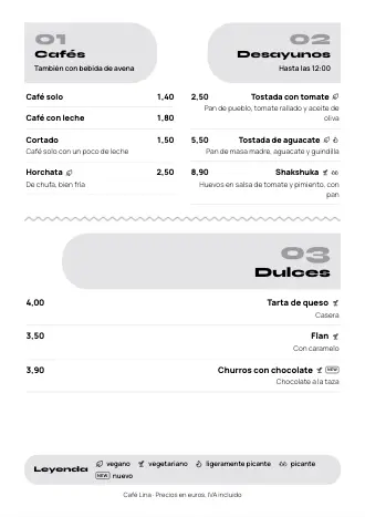 Plantilla de menú «Zigzag» con platos y precios