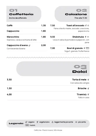 Modello di menu “Zigzag” con piatti e prezzi